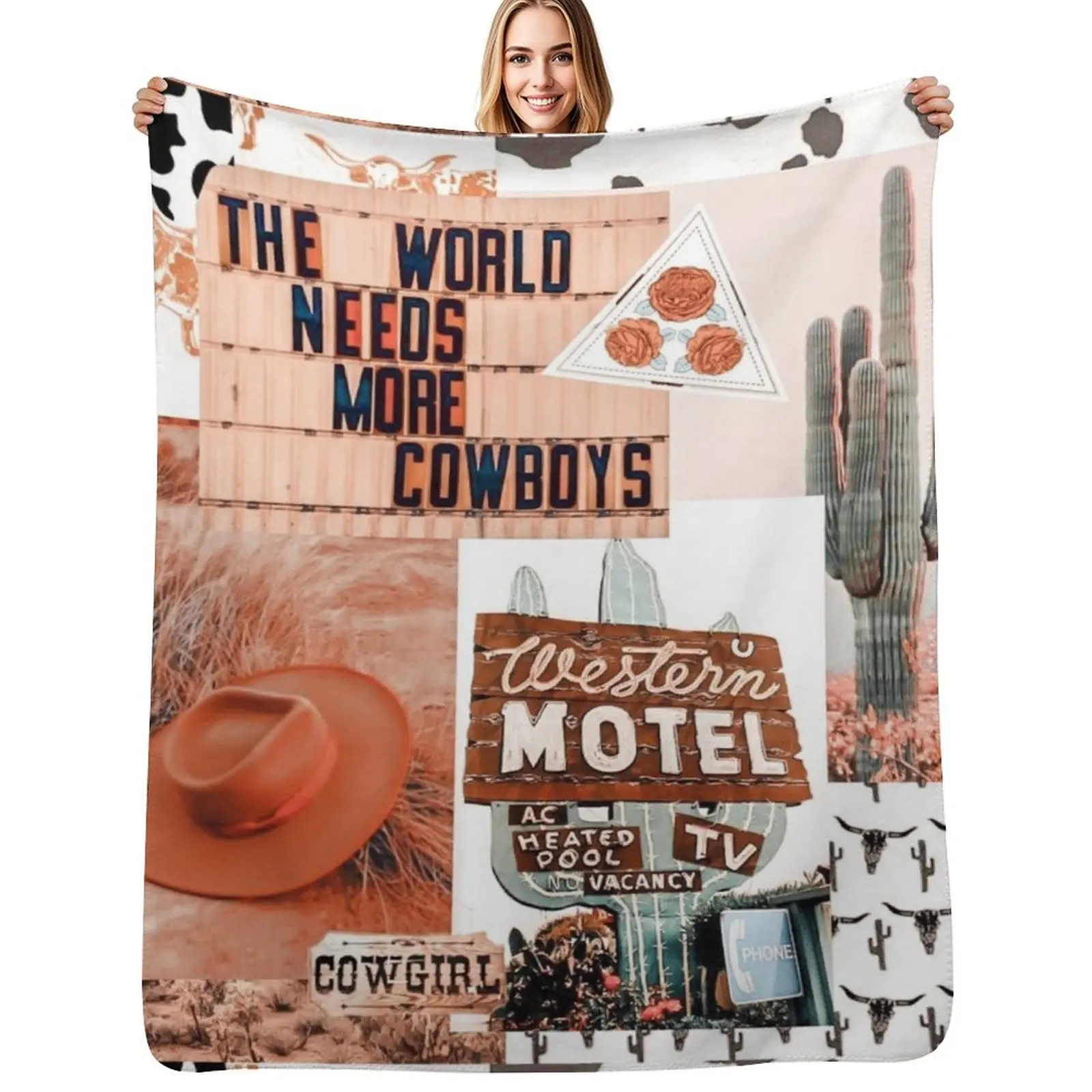 Western, Cowgirl Collage Art Pinterest, Yeehaw Collage Throw Blanket Elegant Warm Throw Blanket for Hotel Home