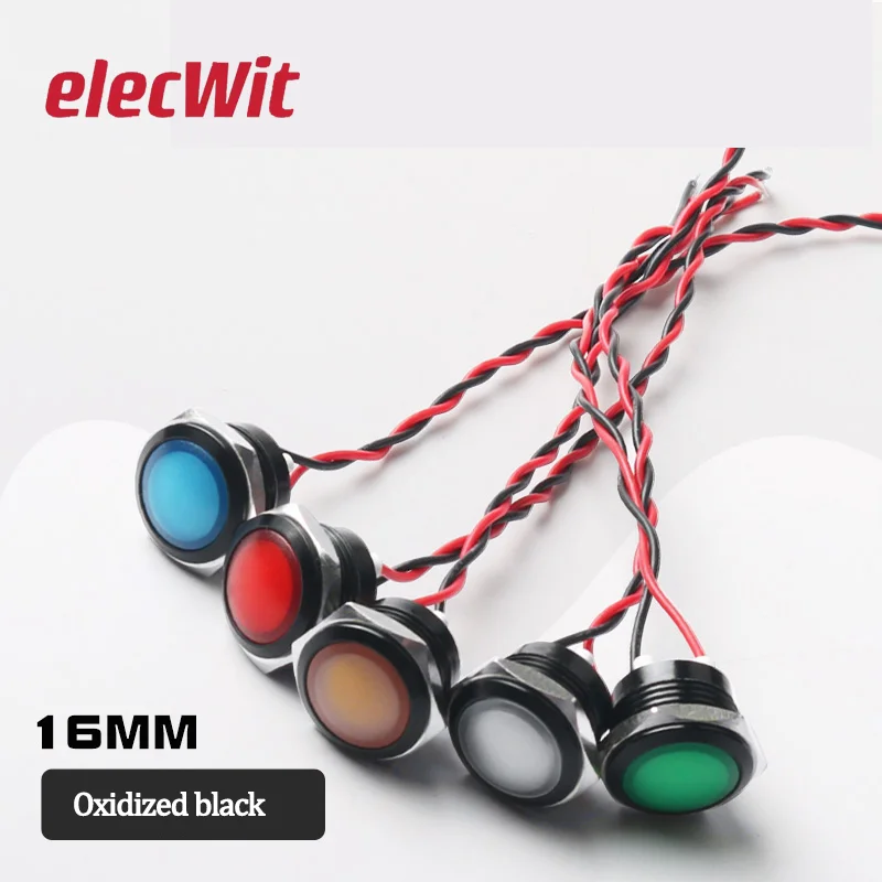 

5pcs 16mm Metal Indicator Light Aluminum Oxide Black Spherical Strip Line LED Source Signal Lamp 3v 12v blue