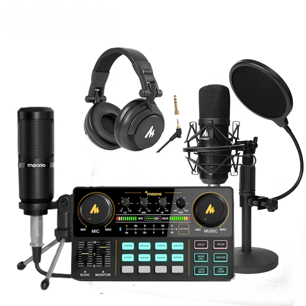 Professional Sound Card With 25mm Condenser Studio Microphones Podcast Audio Interface Live Streaming Bundle Mixers