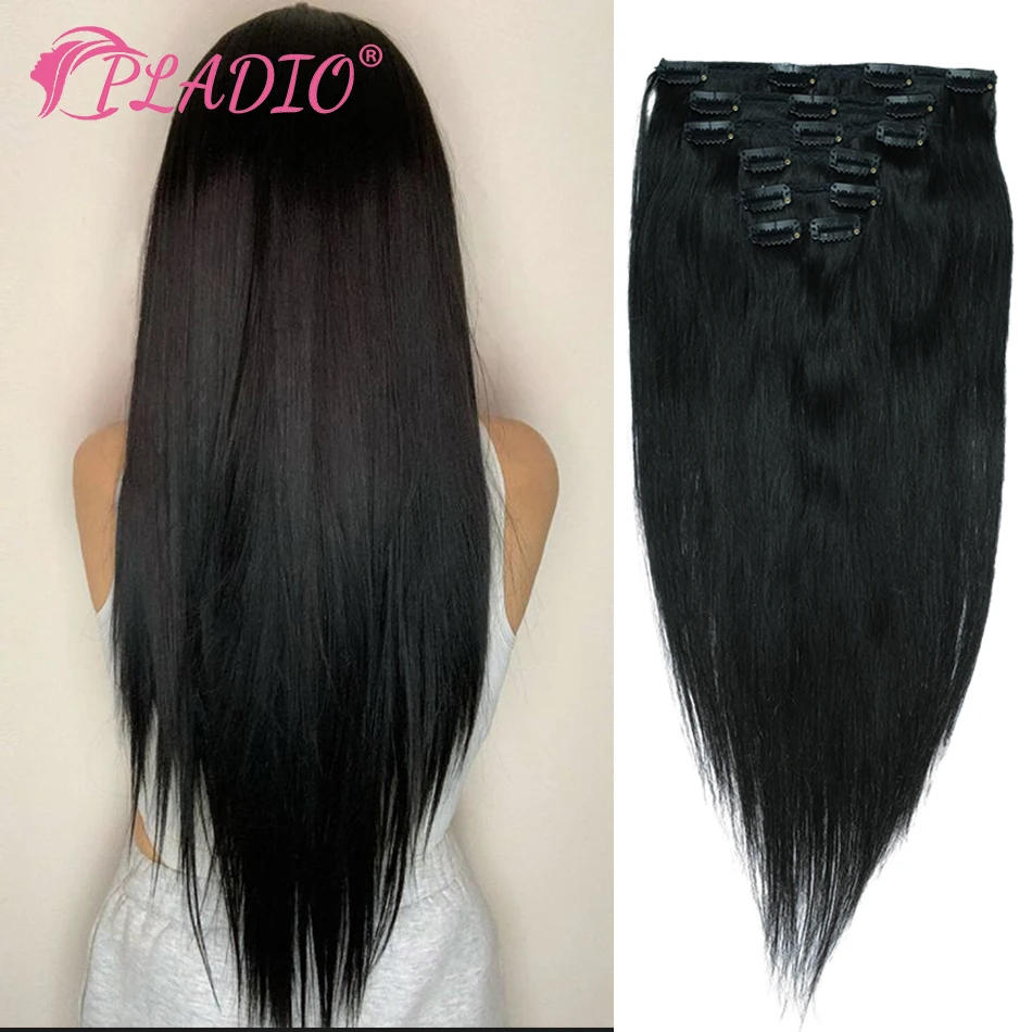 Clip in Hair Extensions Human Hair  Straight Hairpiece 100% Real Brazilian Remy Natural Human Hair 14"-28" Clip On 80G-140G