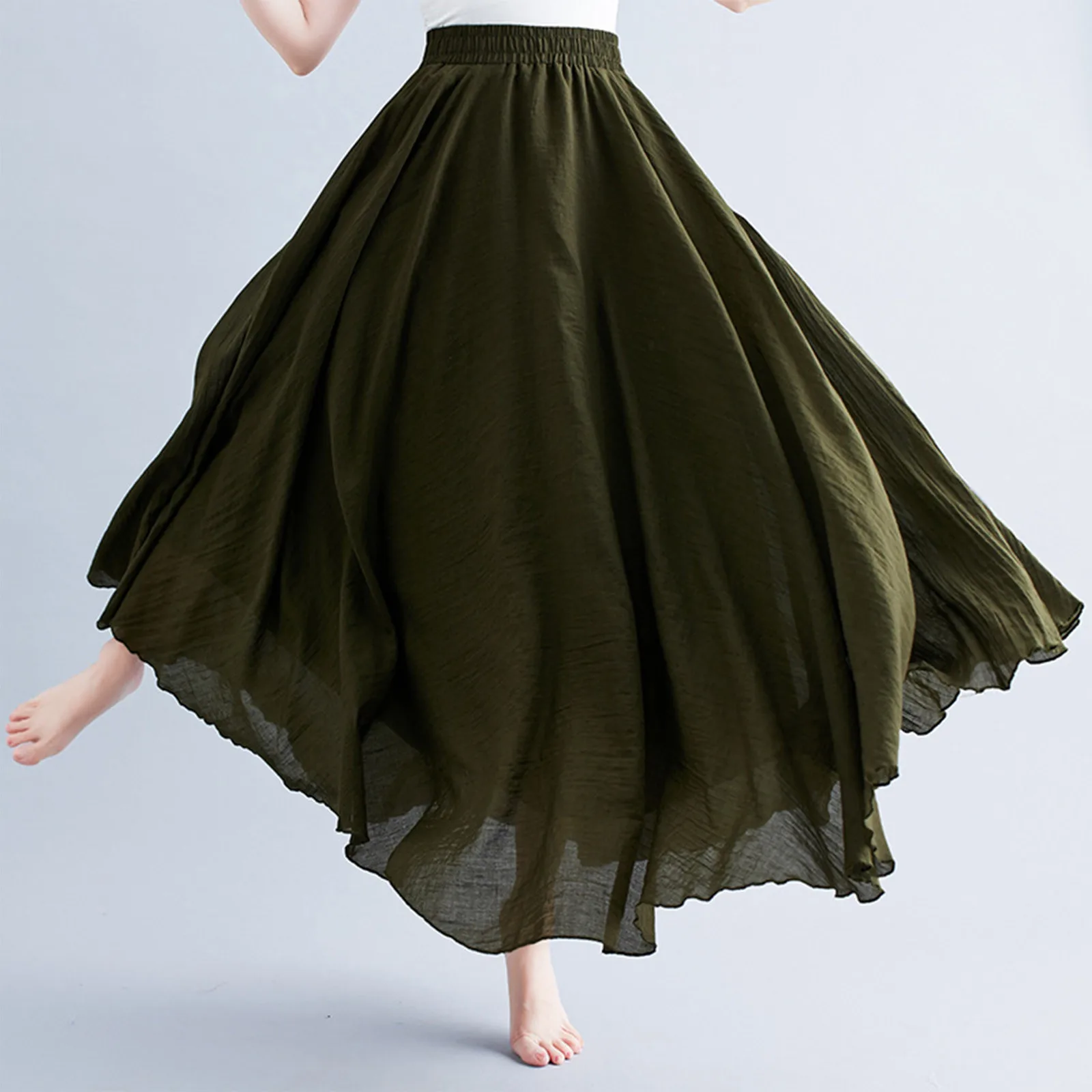 Elegant Solid Color Long Skirt Elastic Waist Flowing  Loose Fitting Skirt Minimalism And Versatile Daily Half Dress For Women