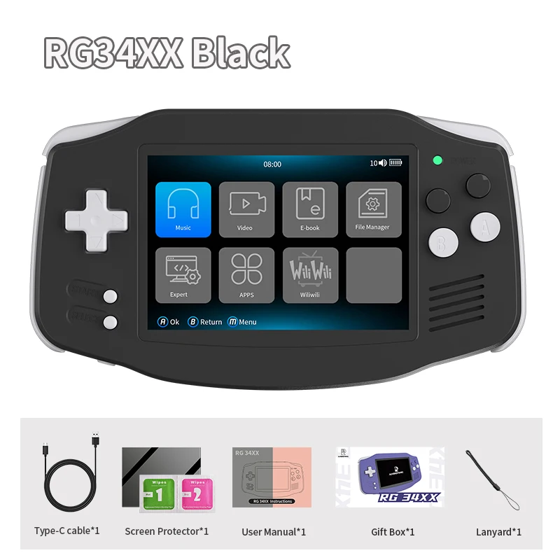 ANBERNIC RG34XX Retro draagbare gameconsole 3,4” IPS Linux 64-bit 3500mAh video-gamingspeler Ondersteunt streaming WIFI Bluetooth