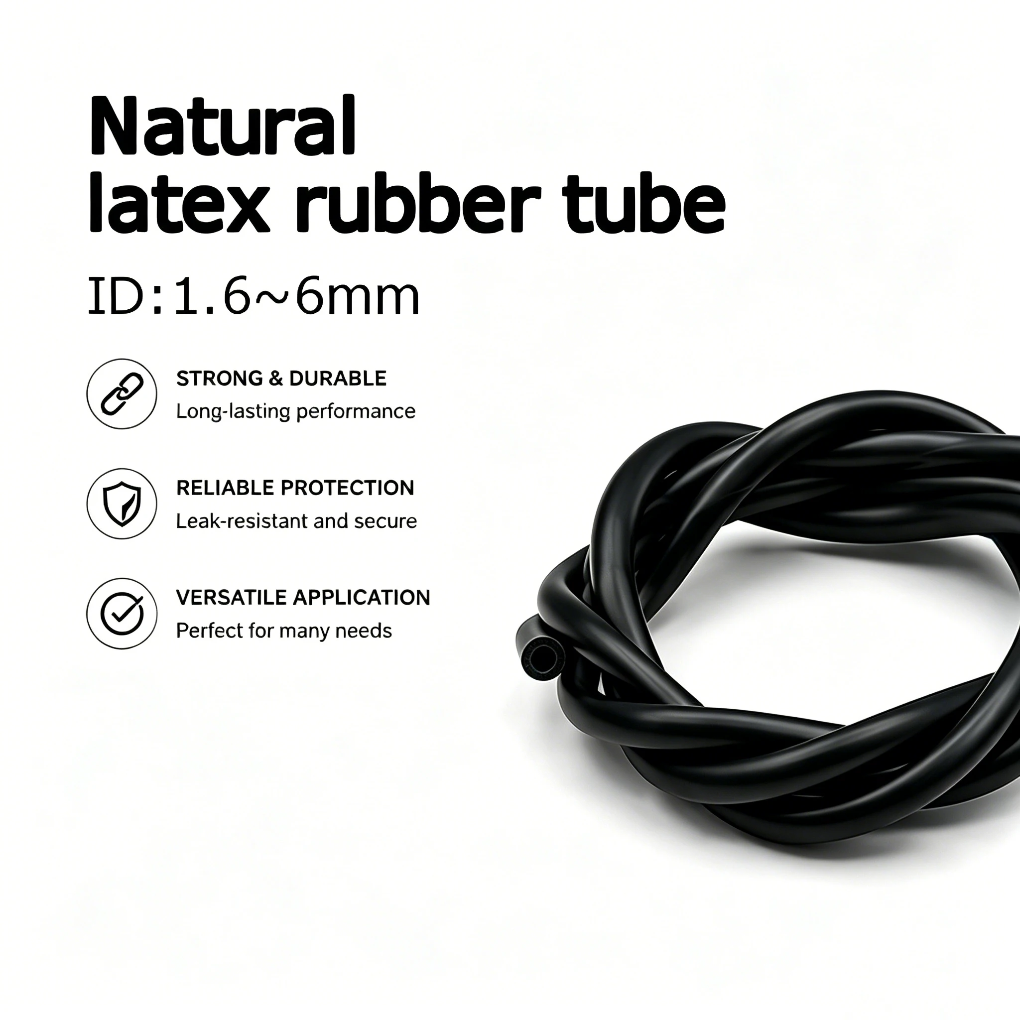 

1/2/3/5M natural latex Rubber Hose ID 1.6mm~6mm Flexible and stretch resistant elastic tube for fitness equipment Black