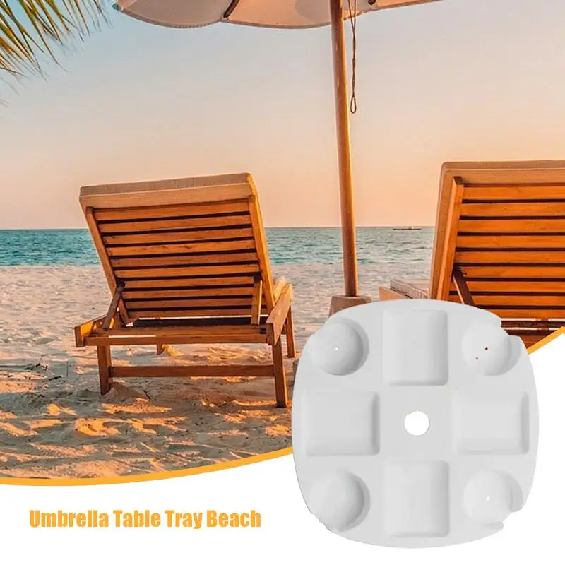 

Beach Umbrella Table Tray Beach Table With Cup Holders Snack Compartments Sunglasses Holes Phone Slots Umbrella Tray For Beach