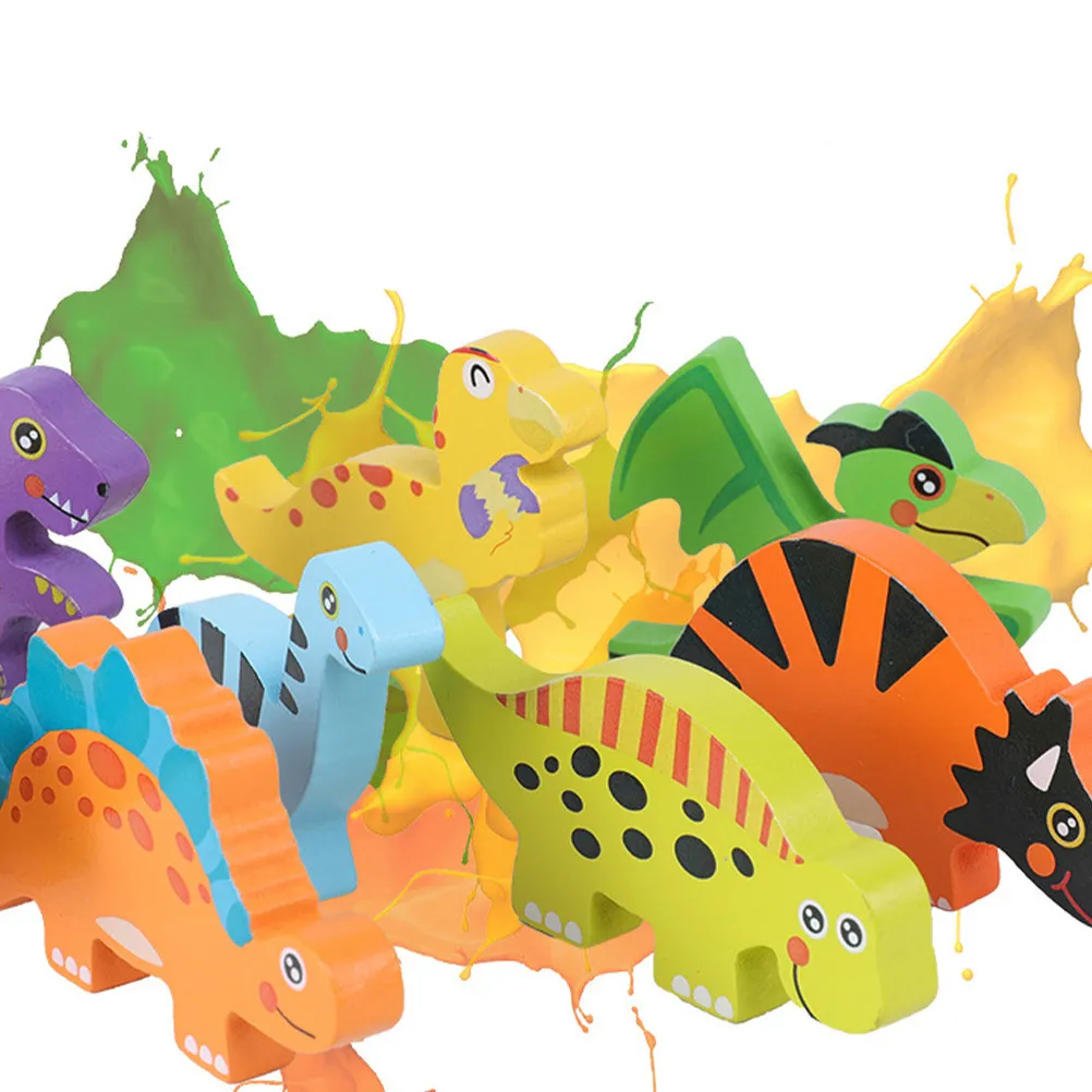 8Pcs Wooden Dinosaur Educational Early Learning Kit Funny Playthings Includes 1 Dinosaur Egg Encourages Parent Child Fun