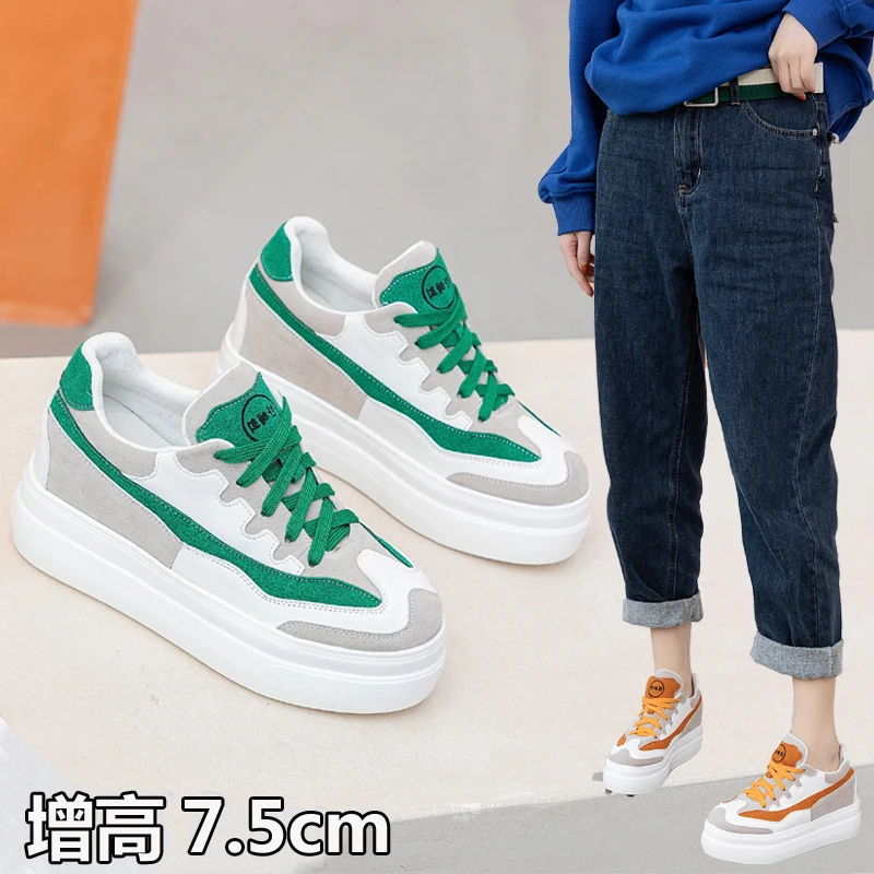 Fujin Large Size 33-42 7cm Genuine Leather Platform Wedge Sneakers Women Shoes Spring Autumn Shoes Women Fashion Sneakers Comfy