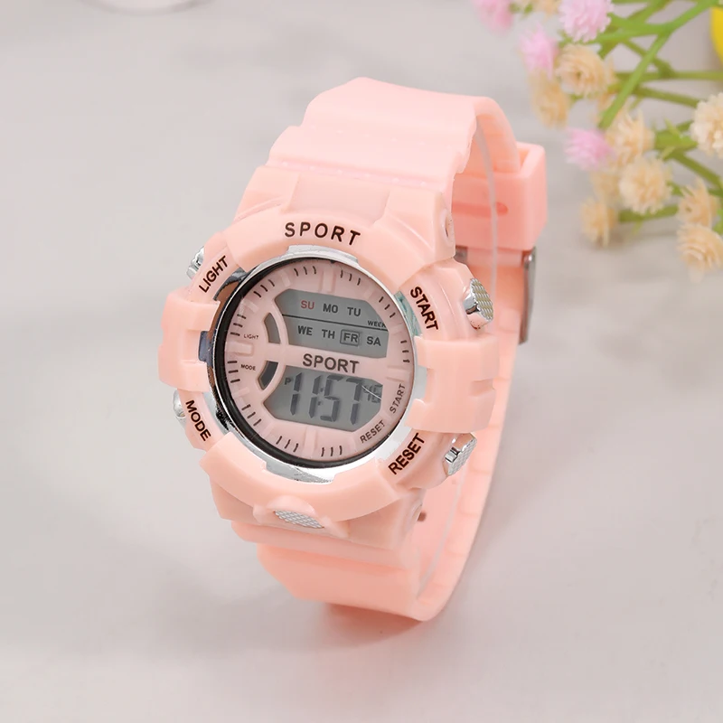 Fashion Pink Digital Student Transparent Electronic Watch LED Women Men Sports Waterproof Watches Clock Gift