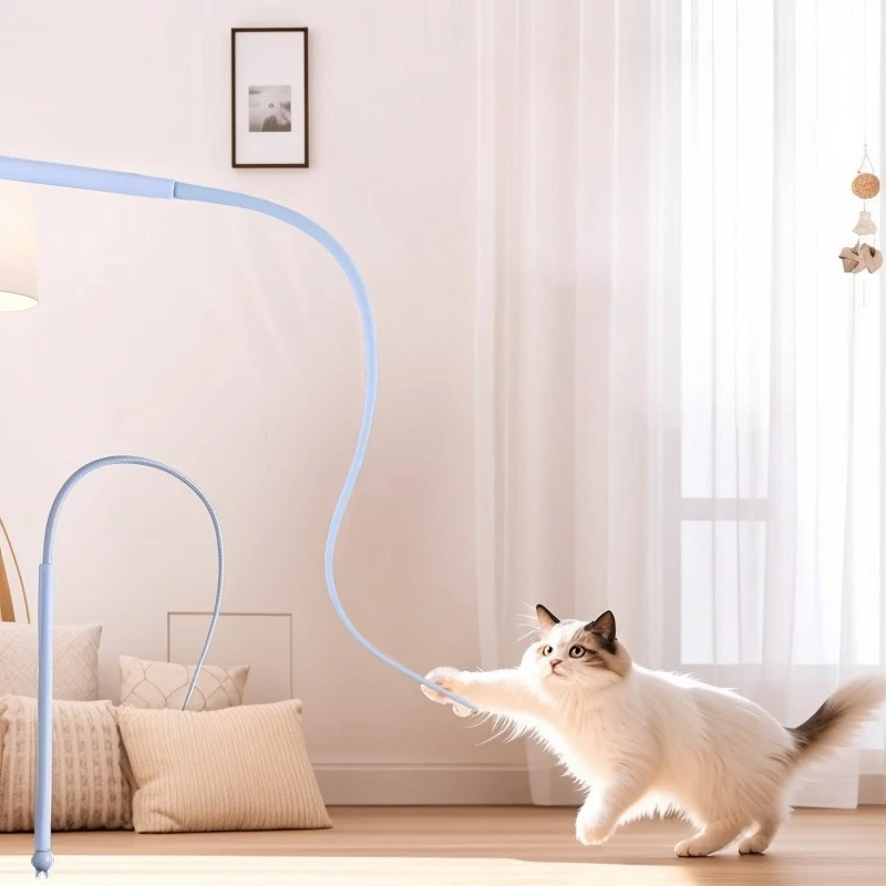 Cat Teaser Stick Toy Interactive Silicone Simulated Mouse Tail Kitten Toy Training Durable Teasing Cat Toy Supplies