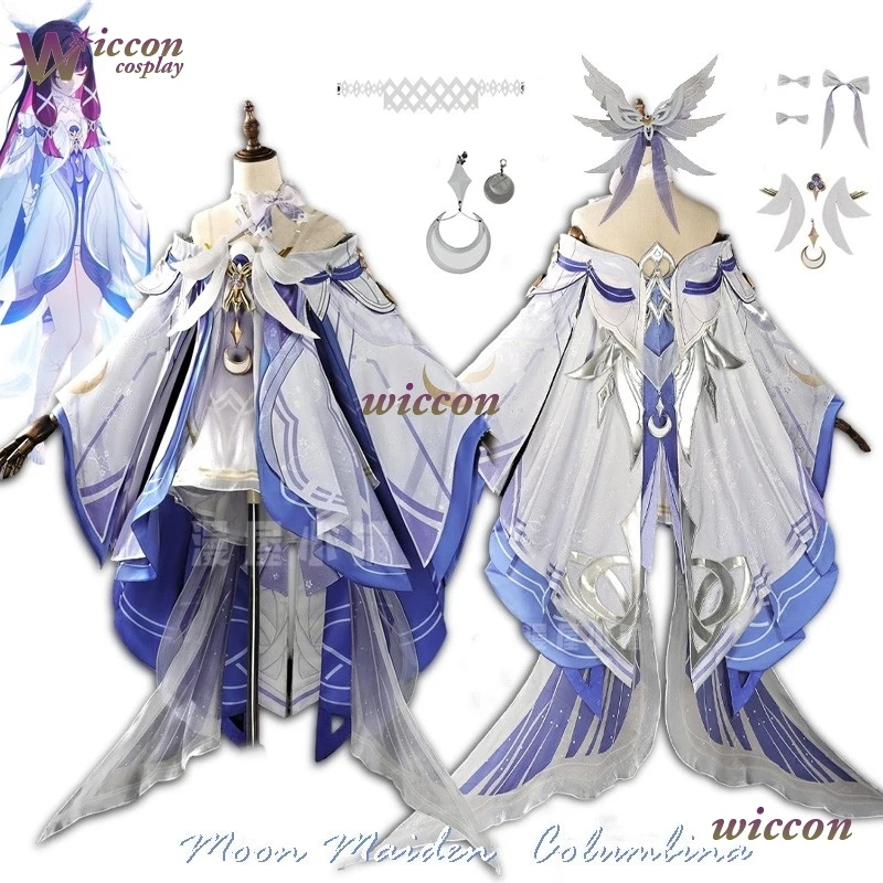 

Wuhu/ Columbina Genshin Impact Cosplay Damselette Moon Maiden Cos Costume Wig Halloween Fullset Clothing Goddess Kuutar Decor