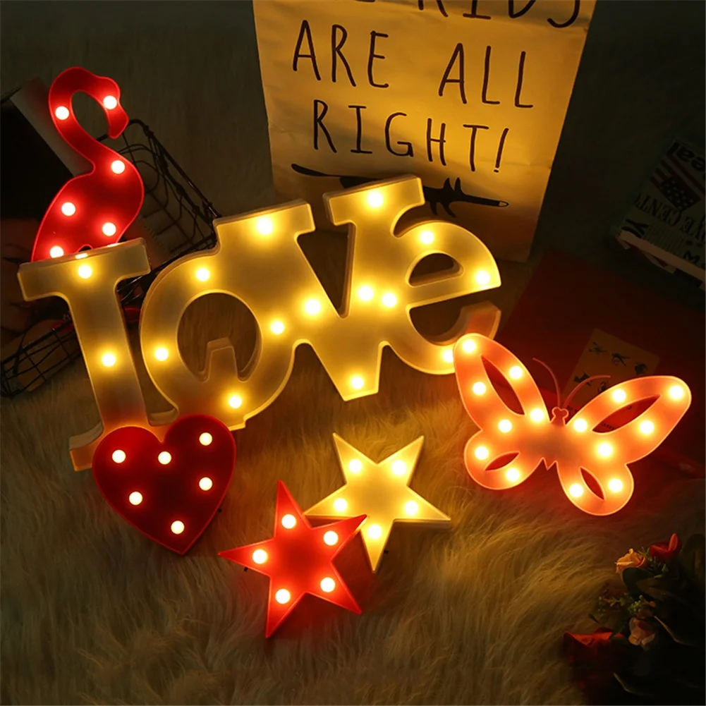 

LED Night Light 3D Flamingo Star Heart Love Wall Hanging Decoration Table Night Lamp Bedroom Party Kids Birthday Gift