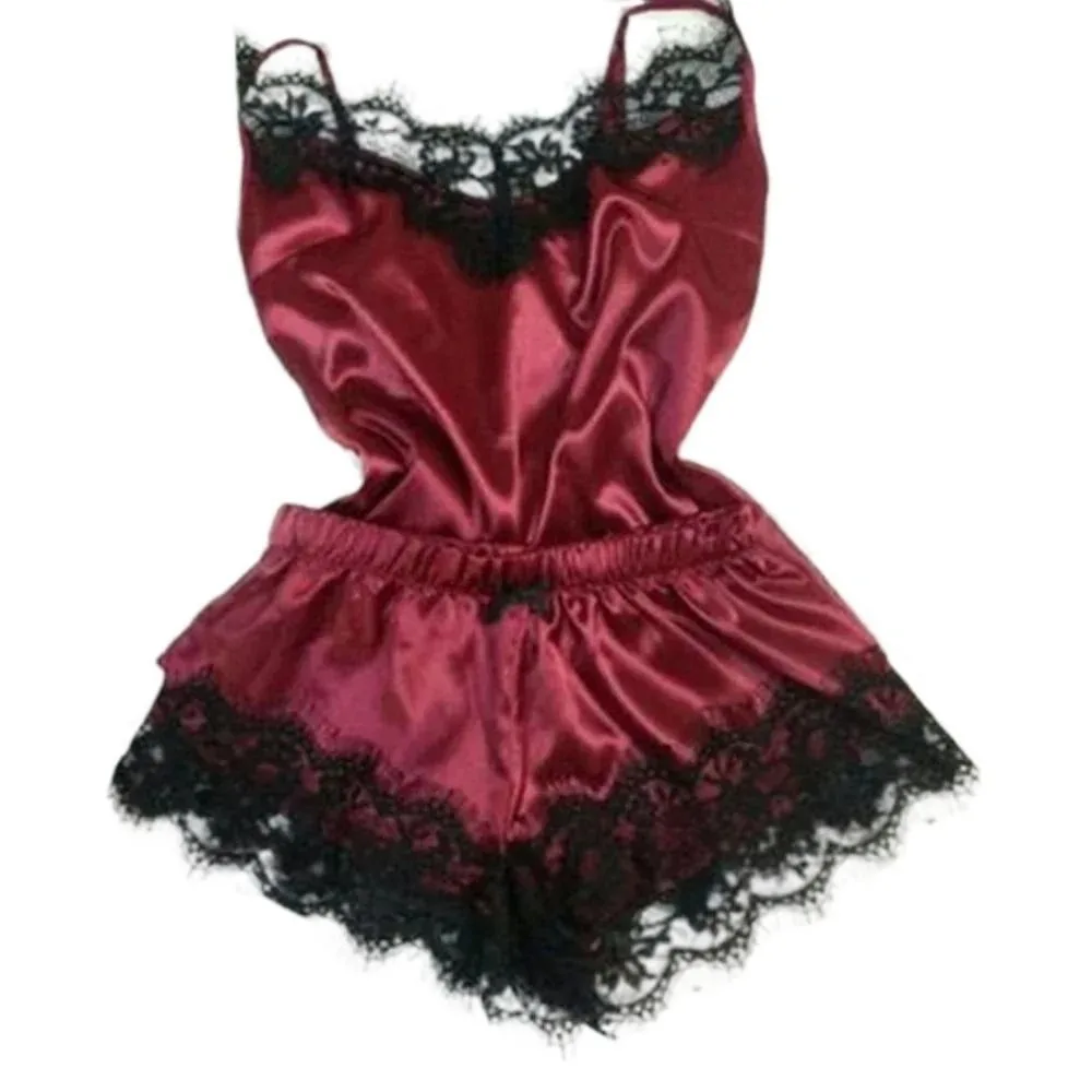 

Милый кружевной пижамный костюм с бантом и v-образным вырезом без рукавов из двух предметов, ночная рубашка, женская домашняя одежда, свободные кружевные комплекты одежды для сна, подарки