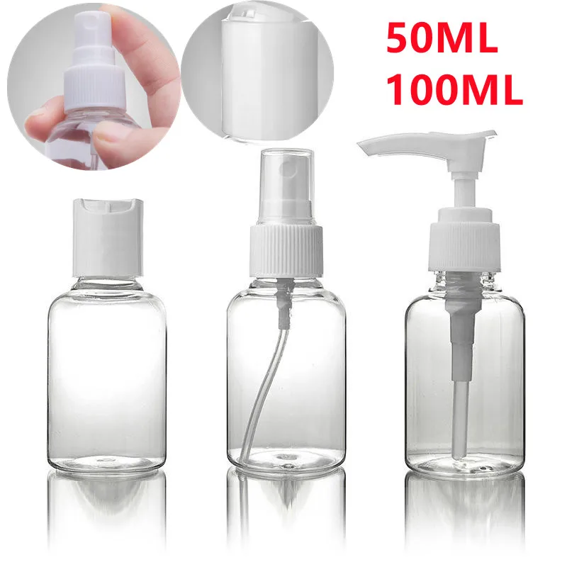 50/100Ml Draagbare Transparante Fles Plastic Parfum Verstuiver Lege Spray Lotion Pers Fles Reizen Cosmetische Container