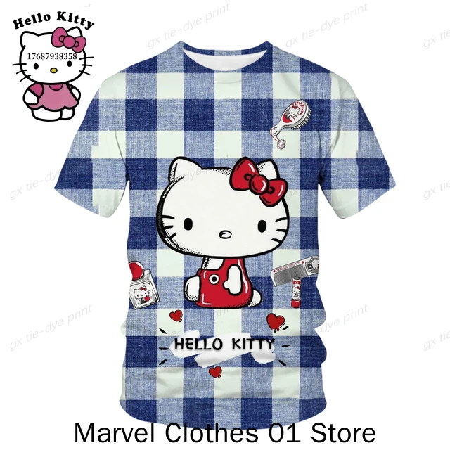 

Hello Kitty Clothes T shirt Boys Girls Anime T-shirts Kids Casual Round Neck Short Sleeve 3D Design Sanrio Streetwear Clothing