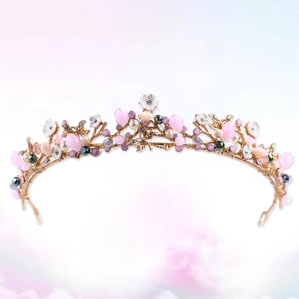 

Pink Crystal Flower Bridal Hairband Wedding Headwear Bride Hair Accessories Party Romantic Hairband Bride Hair Accessories