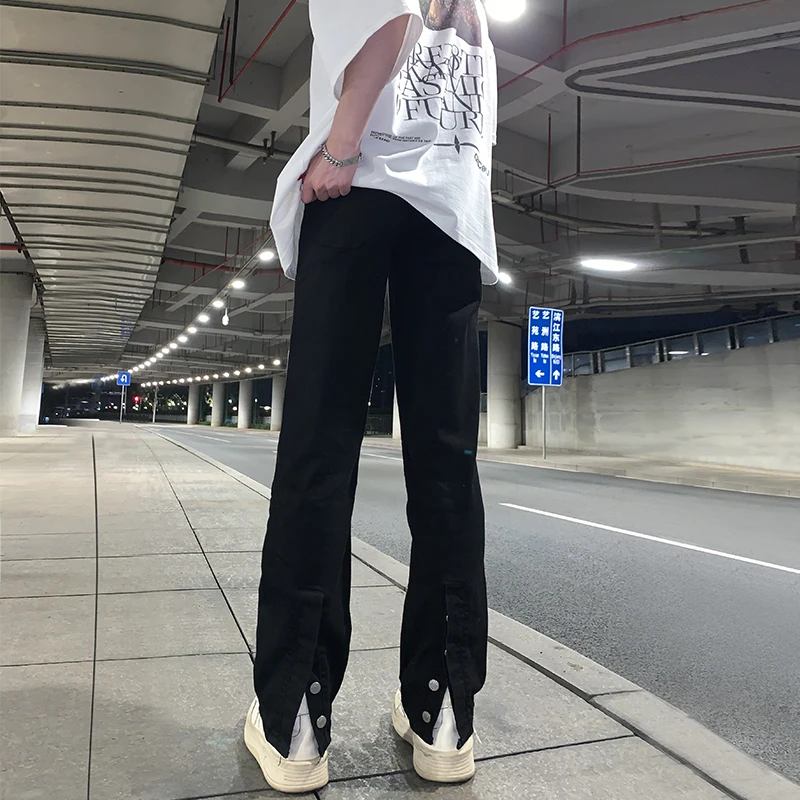 

Черные мужские джинсы прямого кроя Slim Fit для весны и осени, тонкие, в стиле High Street, повседневные брюки со средней посадкой, на молнии, длинные штаны