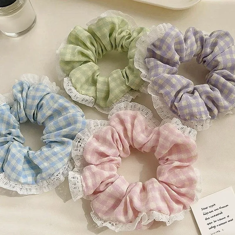Süßes und niedliches kariertes Spitzen-Haarband, Haargummi, Ins Sweet Sister Haaraccessoires, frisches Haarband – Detail 1