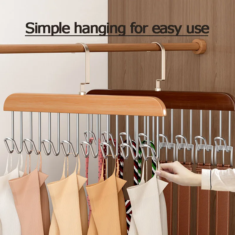 I KNOW 8 Hooks Multi-function Wood Caps Belts Hanger High Quality Strong  Wooden Storage Rack Tie Hanging No Trace Drying Rack