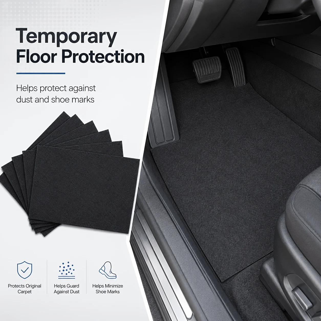 8Pcs Disposable Car Floor Mats, Cuttable Felt Interior Protective Mats 15.75x19.69 Inch, for Auto Detailing & Cleaning, Fit Seda