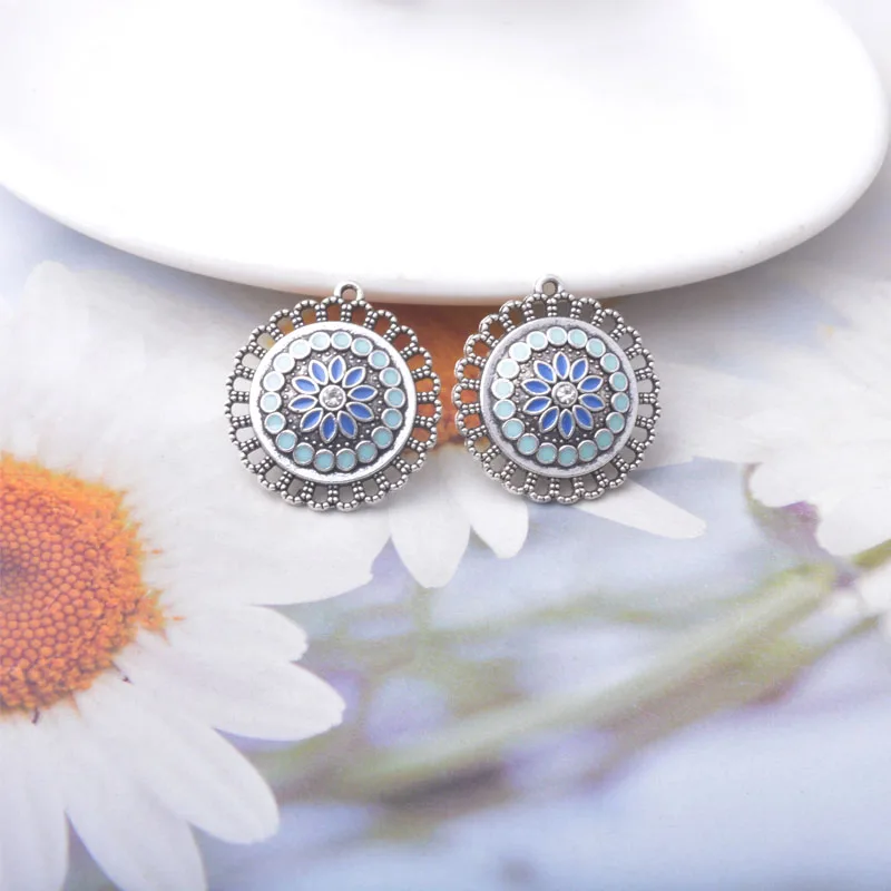 12pcs Bohemia Enamel Charms Antique Silvery Zinc Alloy Earrings Water Drop Pendant DIY Women's Jewelry Making image 3