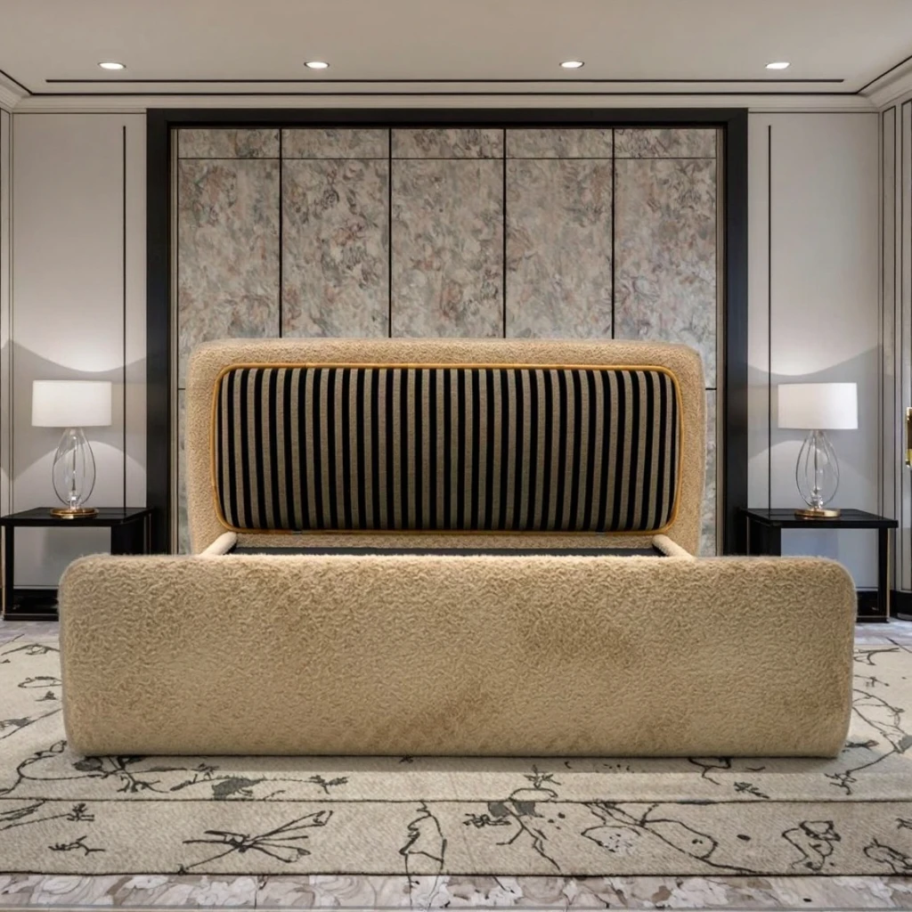 King Deluxe Wood Frame Bed Modern King Super Bedroom Furniture Bed