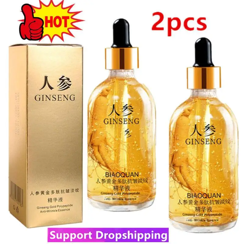 2Pcs 100ml Gold Ginseng Face Essence Polypeptide Anti-wrinkle Lightning Moisturizing Niacinamide Facial Serum for Skin Care