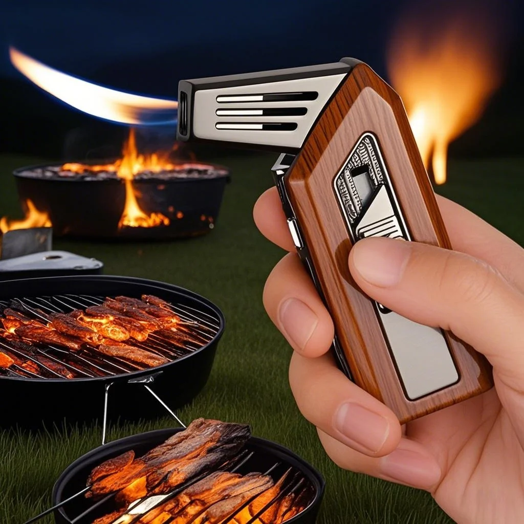 

New Multifunctional Cigar Lighter Curved Pipe Inflatable Open Flame Portable Retro Classic Lighter Men's Small Tool