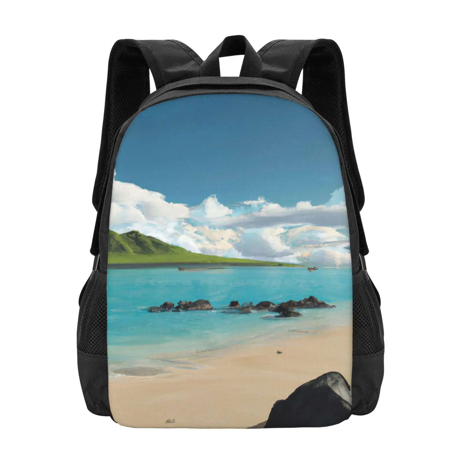 Water Like Glass Pattern Design Bag Student'S Backpack Beach Rocks Mountains Ocean Calm