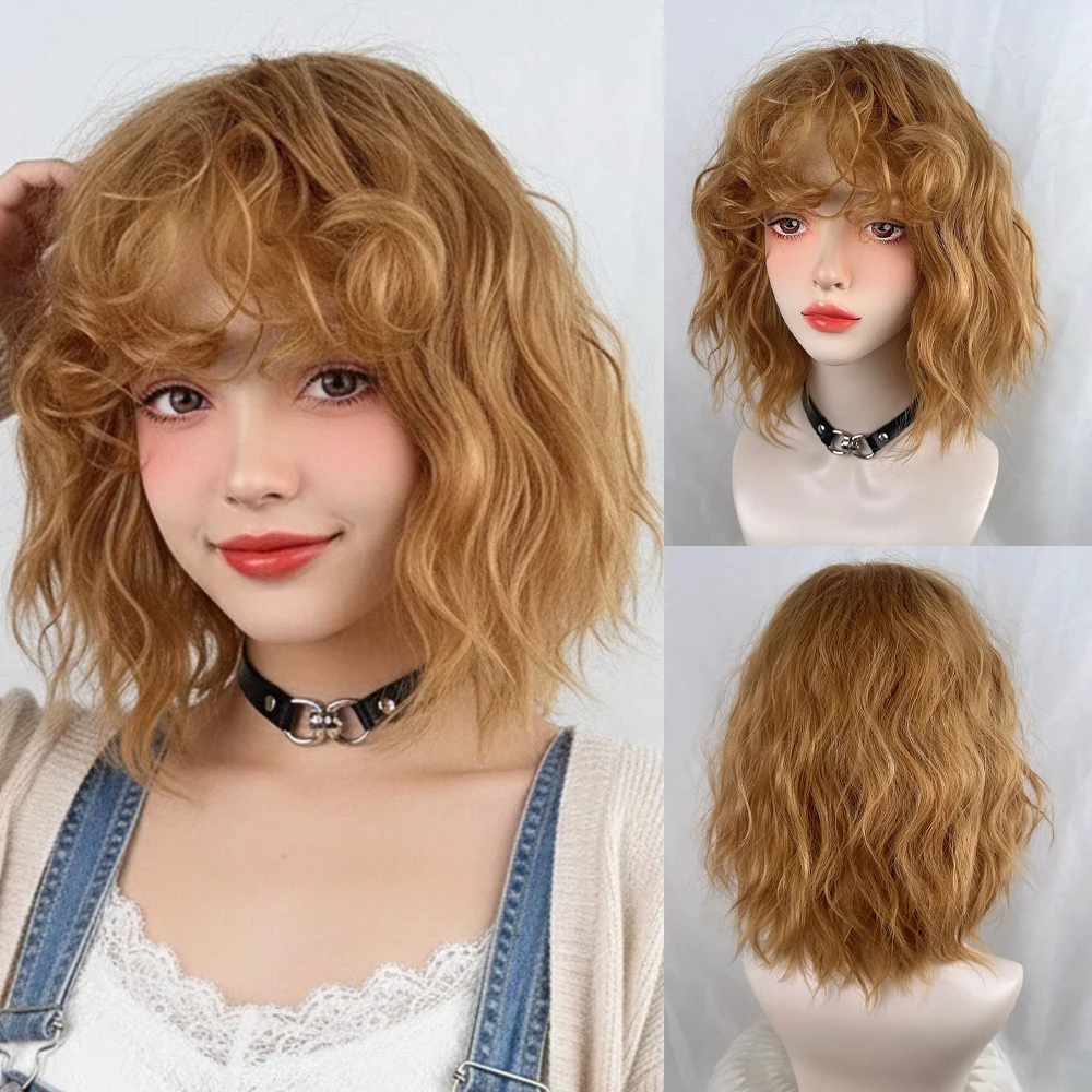 

Блондинка Короткие Волнистые Синтетические Парики с Челкой Лолита Косплей Пушистый Женский Парик Термостойкий для Ежедневной Вечеринки