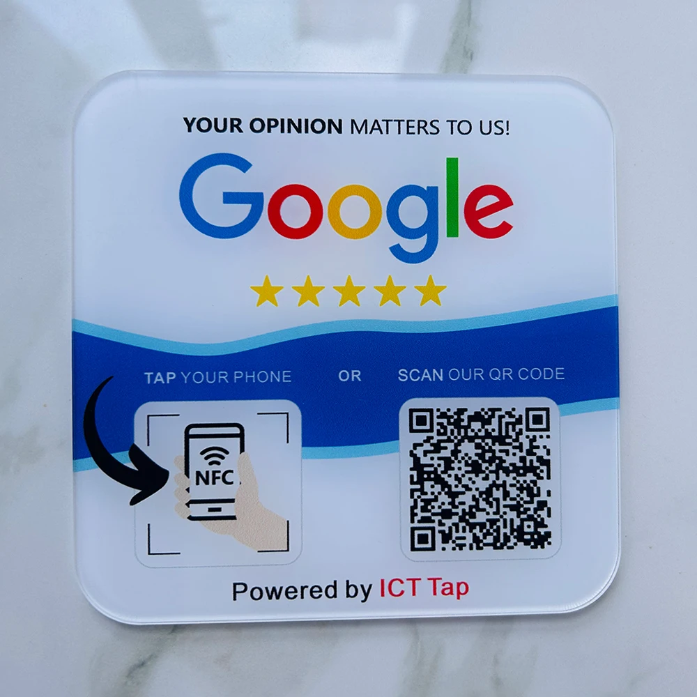 Custom Google Review Sign Acrylic Social Media QR Code Plate NFC One Tap Contactless Scan QR Code Get More Reviews For Business