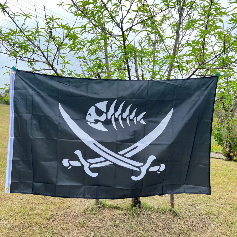 Skull Pirate Flag 90x150cm Pirate Fish Flag With Swords Jack Rackham skull bone pirate Flag Pirate Fish Flag Banner Tapestry