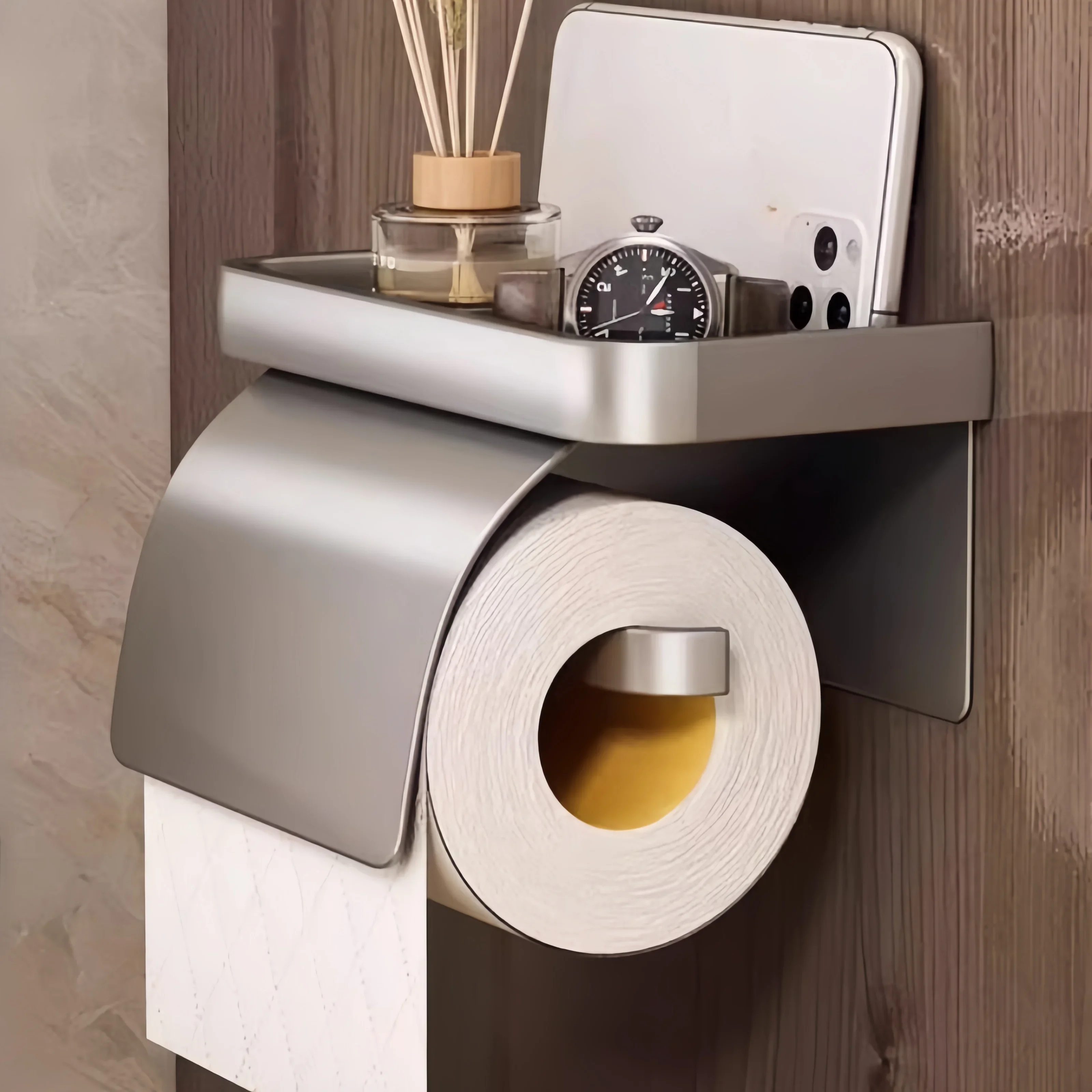 Self Adhesive/perforated Toilet Roll Paper Holder, Ventilated and Rust Proof, Thoughtful Baffle To Prevent Splashing Water