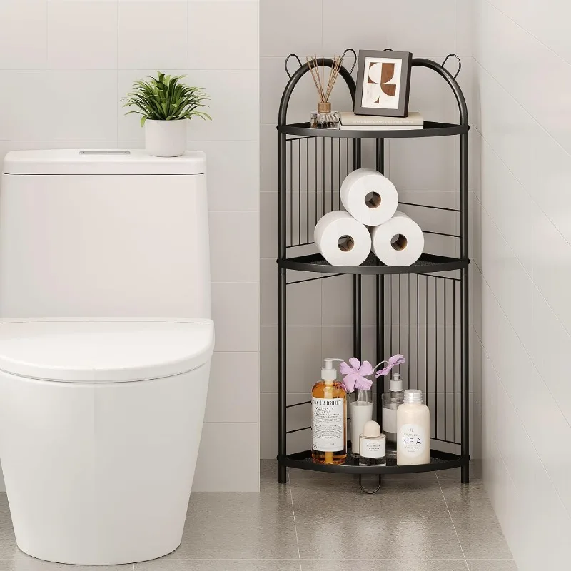 Corner Bathroom Shelf Metal Short Corner Stand Shelf Black Bathroom Stand Small Bathroom Storage Corner Shelf Unit