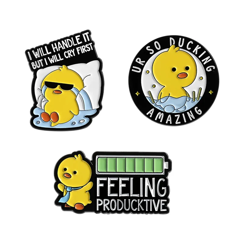 Cartoon Duckling series alloy badges Creative English letters animal brooches Clothing accessories and pins for friends as gifts