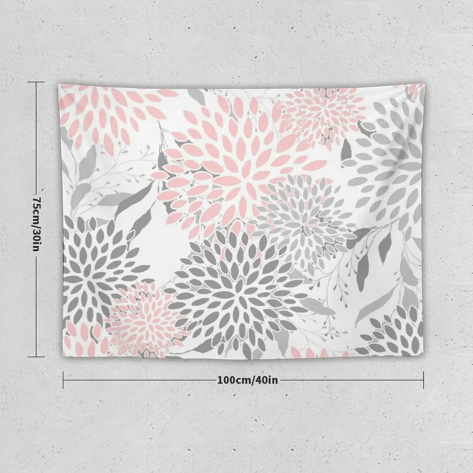 Floral Leaves and Blooms, Pink, Gray and White Tapestry House Decorations Wall Decoration Items Wall Mural Tapestry