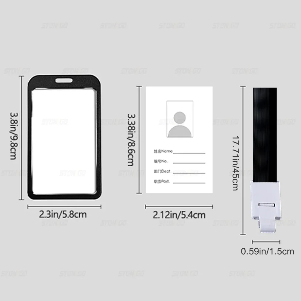 Aluminum Alloy Vertical ID Name Card Holder with Lanyard Strap Business Badge Case Office Supplies - view 3