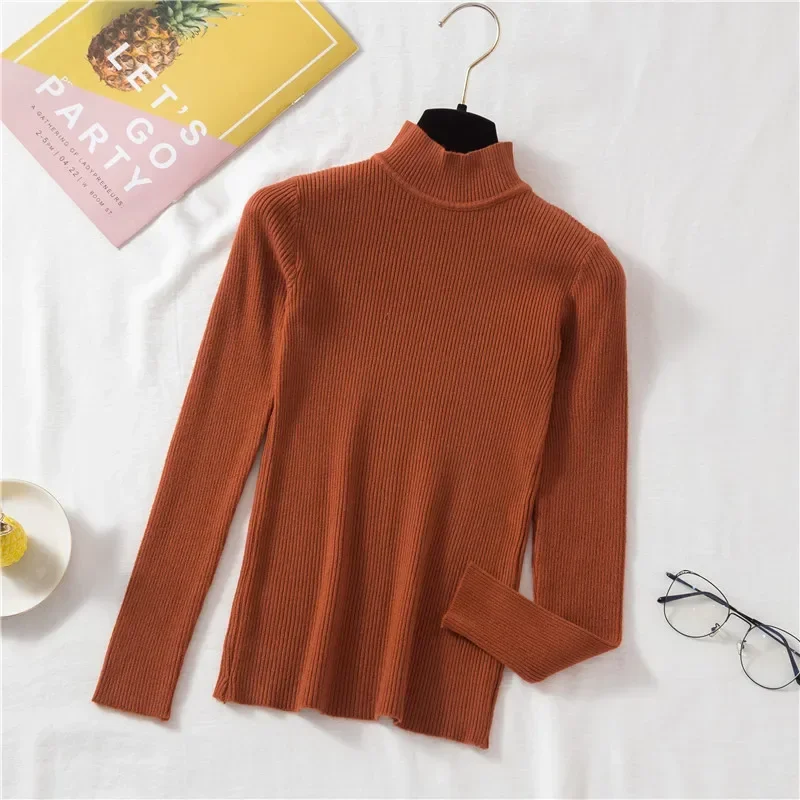 HELIAR Autumn Women Pullover Sweater Fashion Half Turtleneck Knitted Female Jumper Long Sleeve Winter Black Soft Elastic Blouse