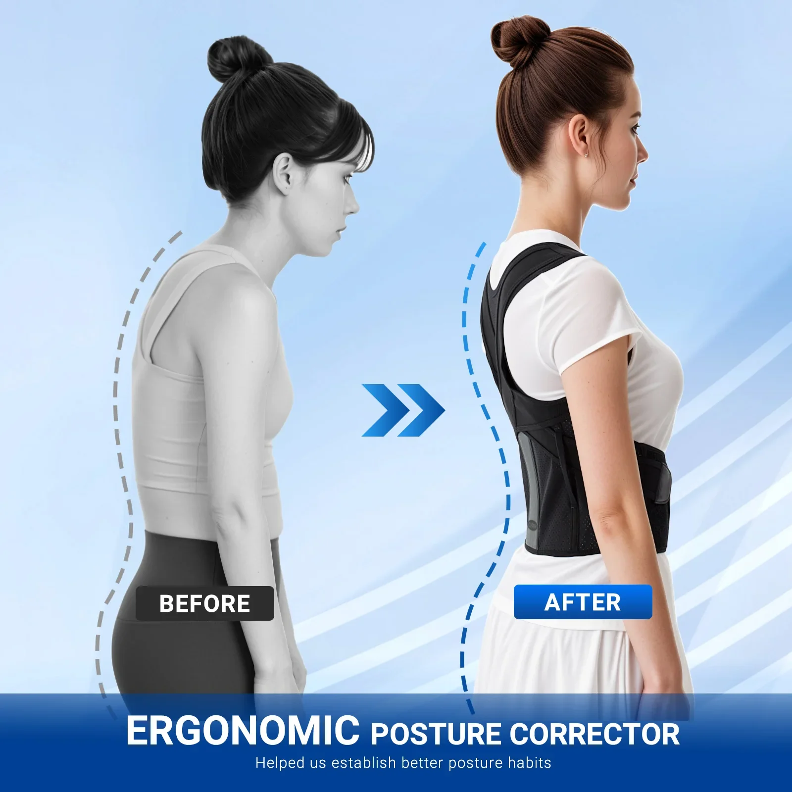 Breathable Elastic Waist & Back Posture Corrector Skin-Friendly Material Adjustable Back Brace Spine Lumbar Support