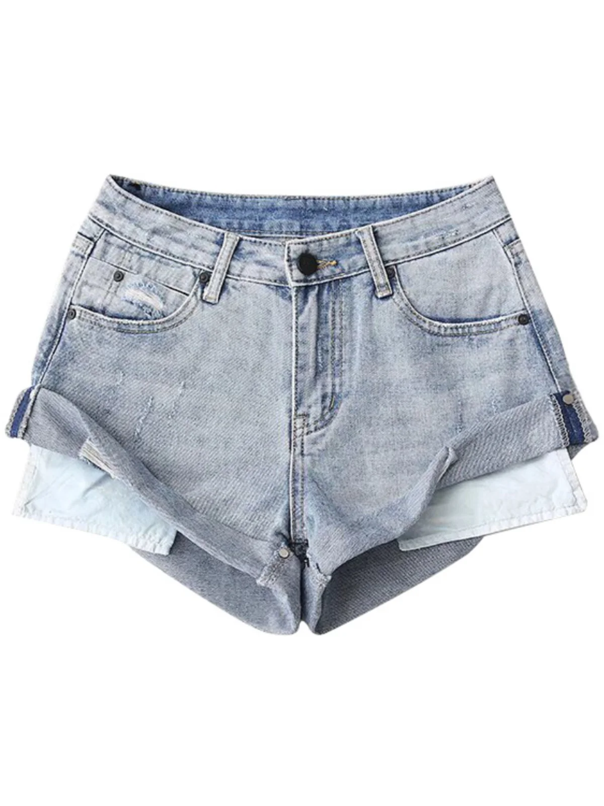 Sweet And Spicy High Waist Faded Short Jeans Women's  Shorts Exposing Legs And Pockets Wide Leg Pants Trendy Body Shape