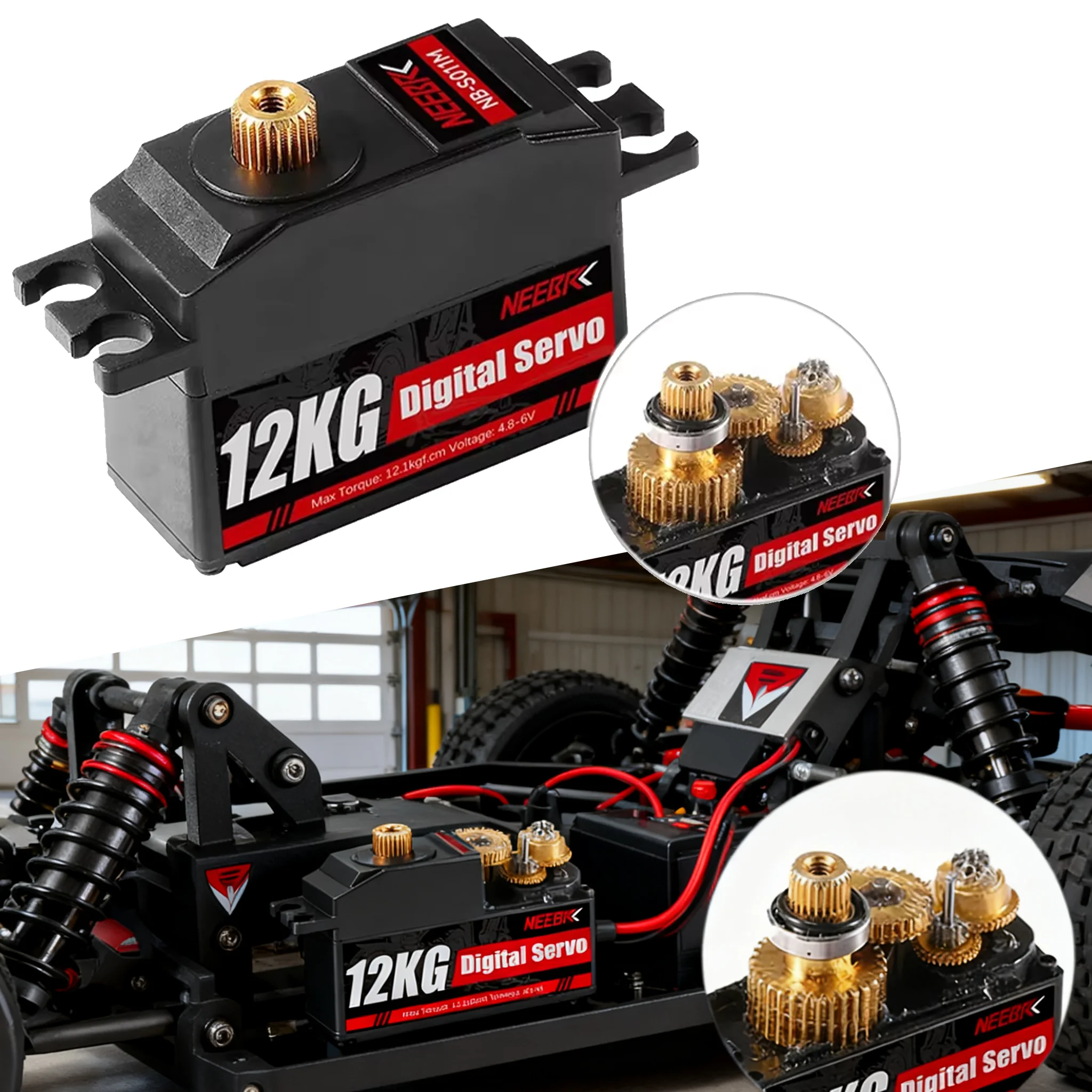 NEEBRC 12KG Wodoodporne Serwo Cyfrowe z Metalowymi Przekładniami do Samochodów RC 1/10 1/12 1/14 1/16 1/18 Crawler TRX4 WPL MN86 MN128 do Samolotów i Łodzi