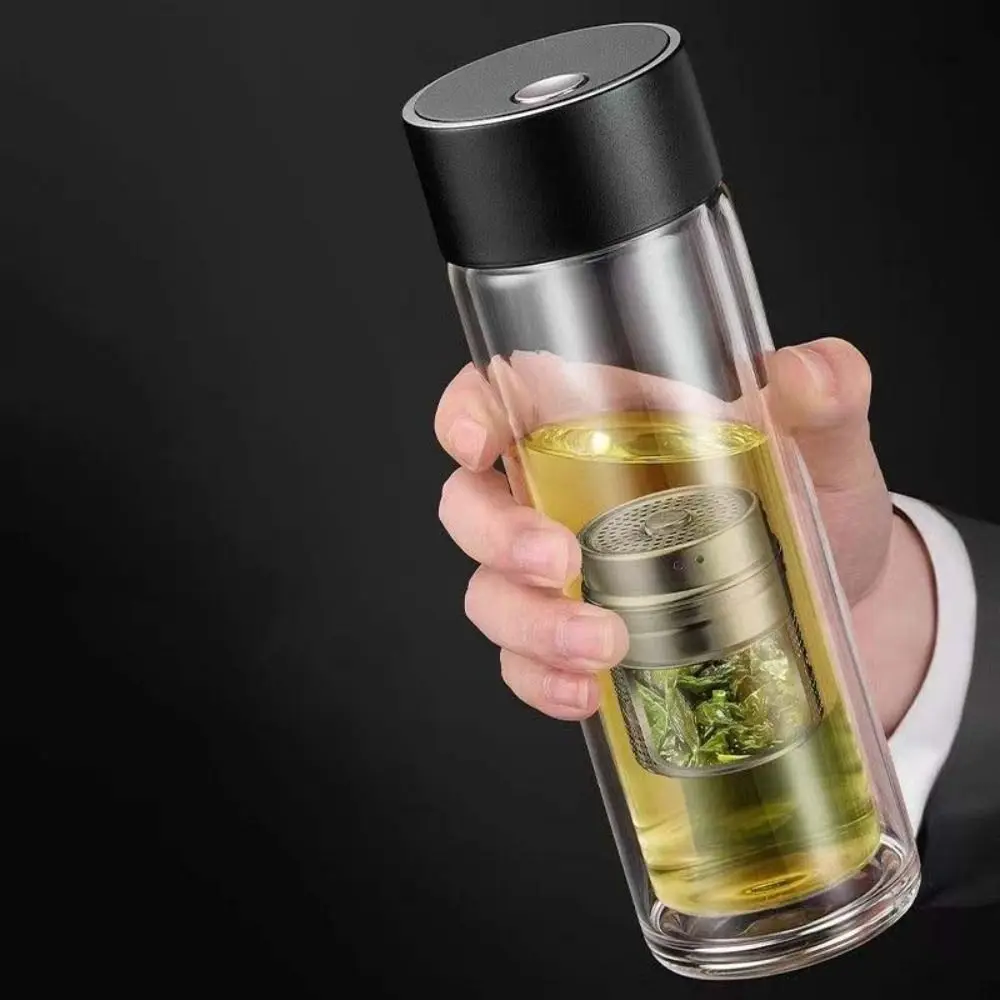 كوب شاي زجاجي مزدوج الجدار مع مصفاة شاي زجاجة مياه معزولة 500 مل غطاء مغناطيسي كوب زجاجي مغناطيسي للسفر #3