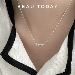 BEAUTODAY Necklace Women 925 Silver Snake Chain Thin 18k Gold Plated Smile Tiny Chic 2023 Ladies Fashion  Accessories 93060