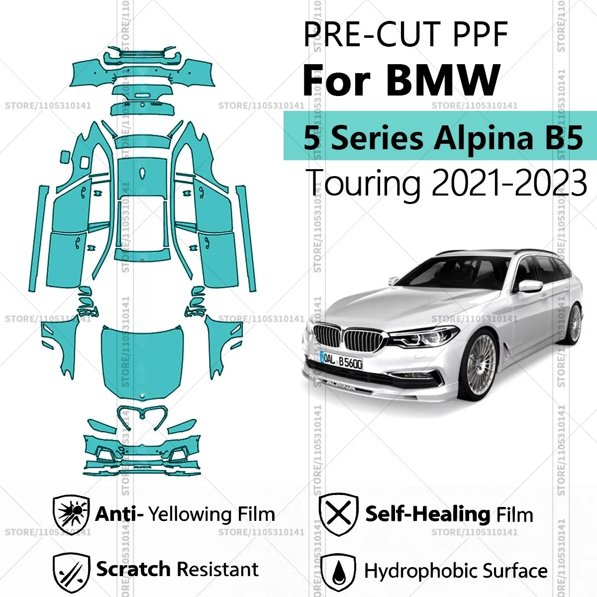 

Pre-Cut Paint Protection Film PPF Transparent Car Film Automotive PPF Full Vehicle For BMW 5 Series Alpina B5 Touring 2021-2023