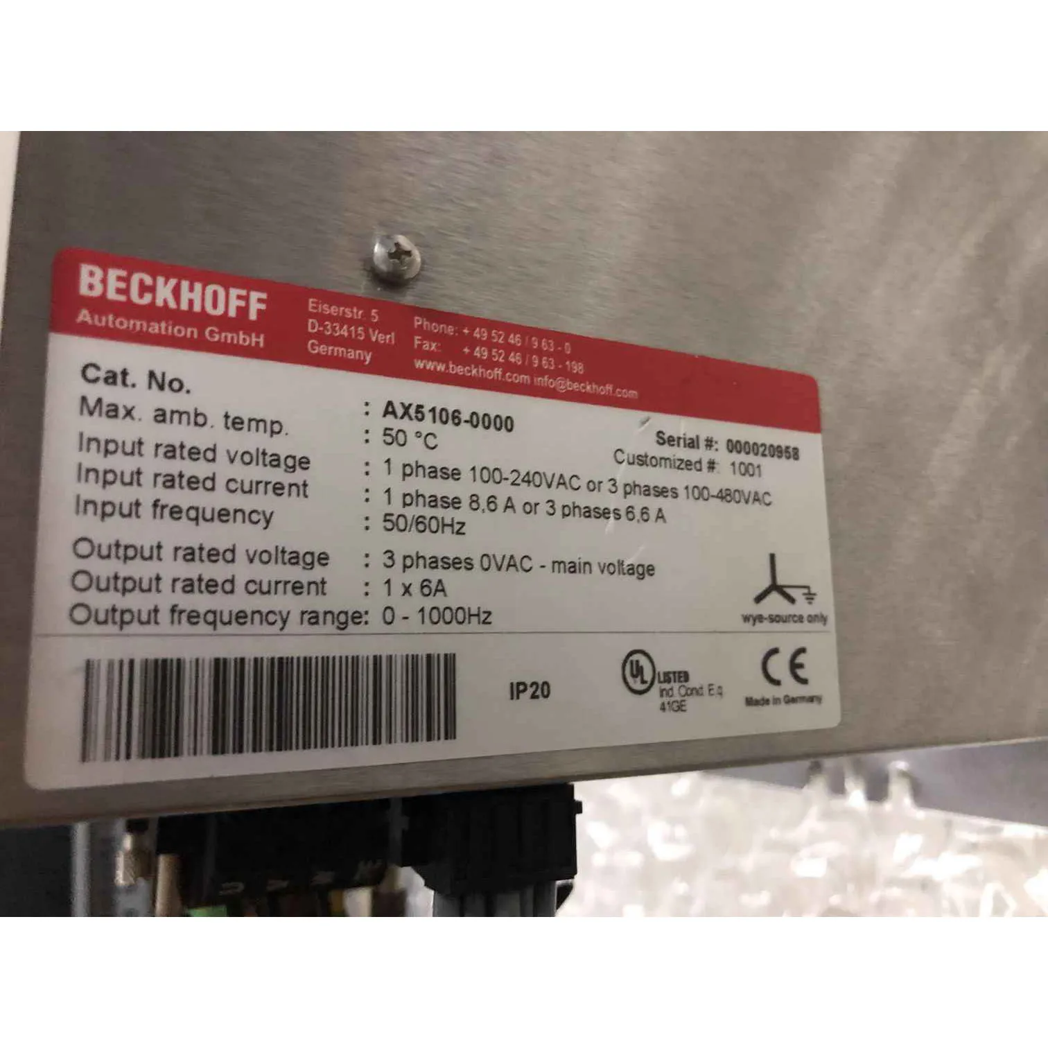 AX5106-0000 Control power supply For BECKHOFF