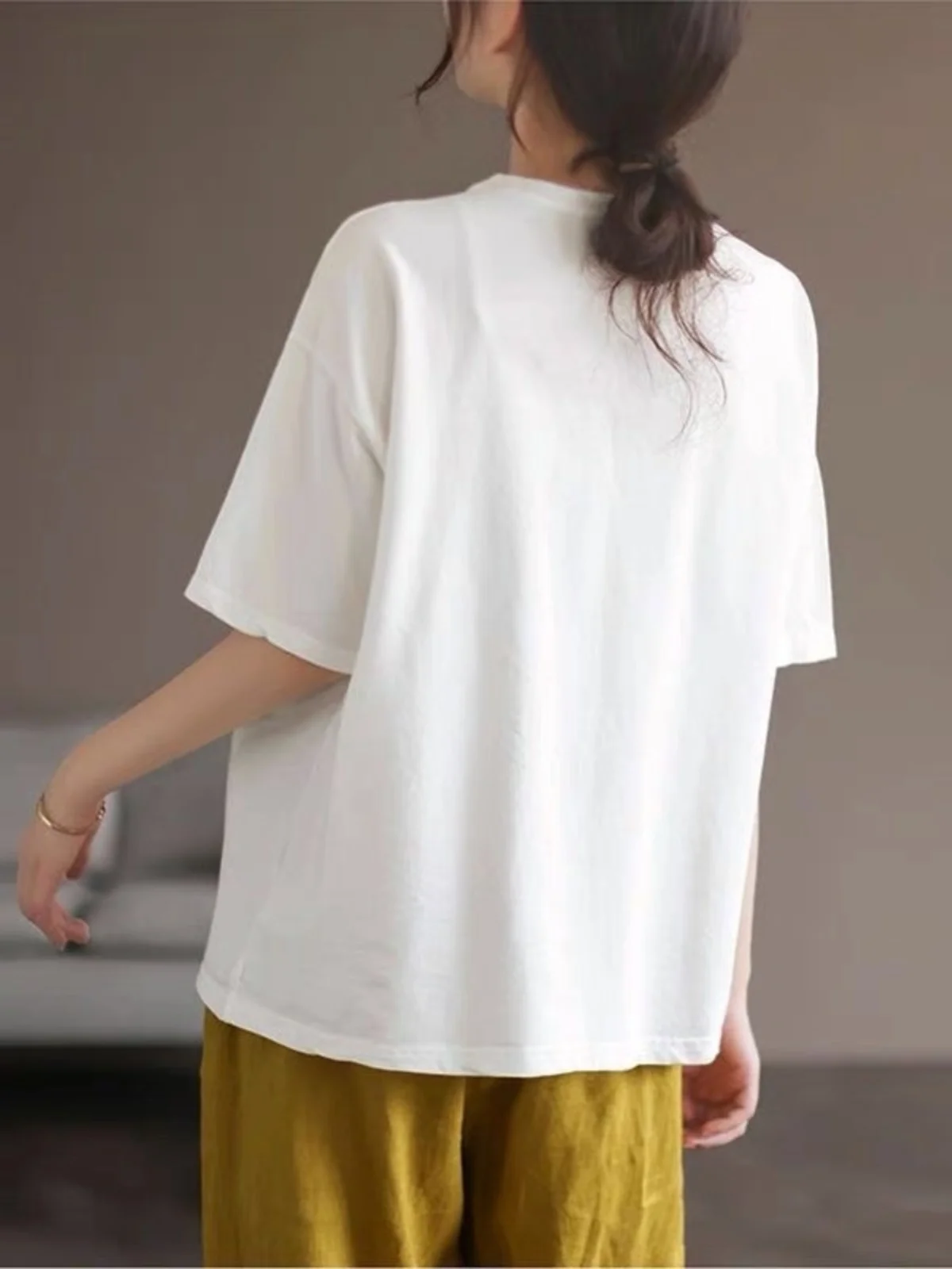 Summer 2025 Loose Fit Printed ort Sve T-irt Women's Faionable Agel Oversize Pullover Base irt Korean Sle