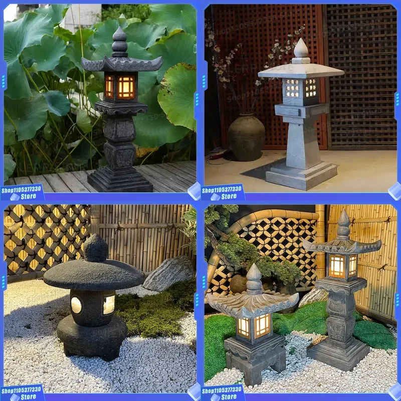 Resin Japanese Garden Stone Lantern Outdoor Landscape Decoration Antique Chinese Style Simulation Rock Carving for Yard Patio