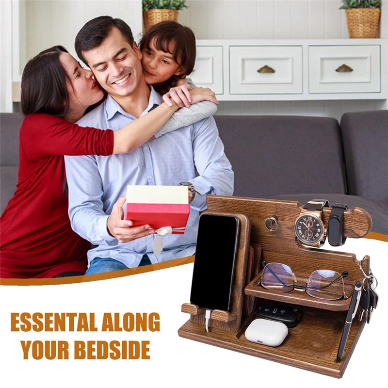 

A96K-Multifunctional Wooden Telephone Extension Base Bedside Table Desktop Storage Stand Mobile Phone Seat Father's Gift