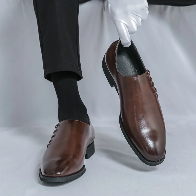 

Классические мужские дышащие деловые повседневные кожаные туфли со шнуровкой по бокам, модные весенние брендовые мужские удобные оксфорды с острым носком