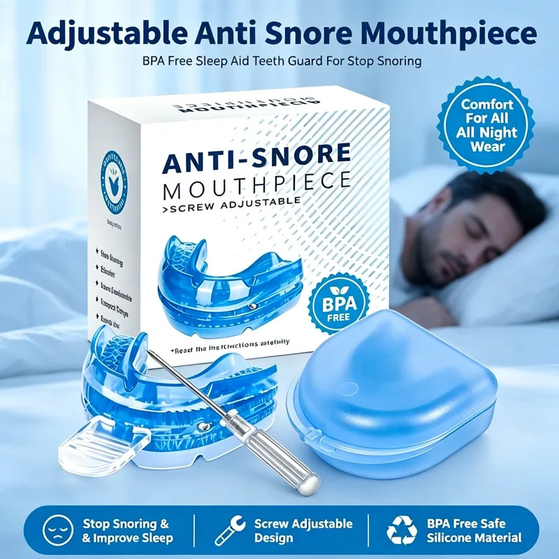 Adjustable Anti Snoring Mouthpiece Screw Adjust Anti Snore Device Teeth Retainer Night Mouthguard Sleep Aid for Men Women