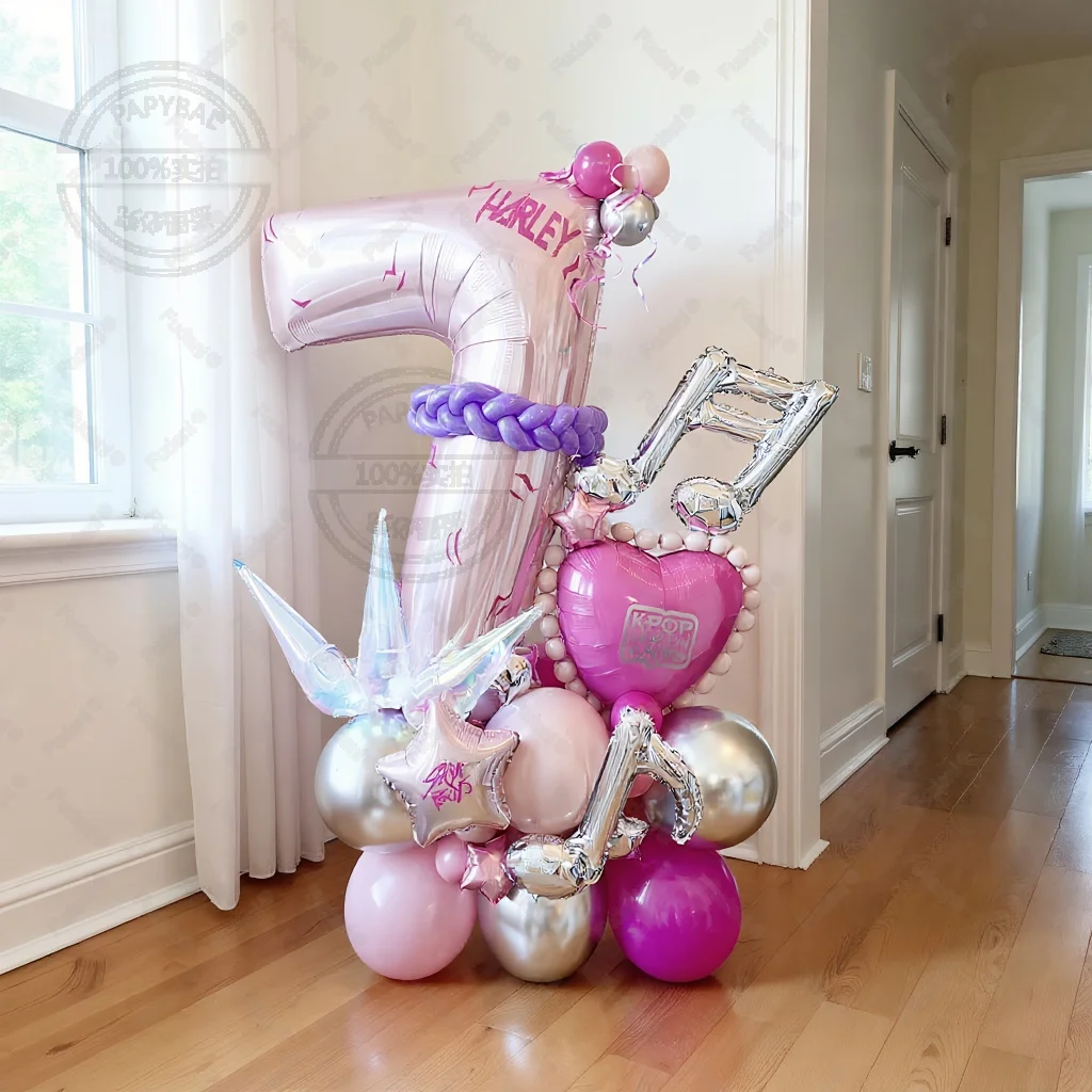 44pcs Music Themed Balloon Set Pink Number Birthday Balloons Children's Birthday Party Decorations Festival Baptism Supplies