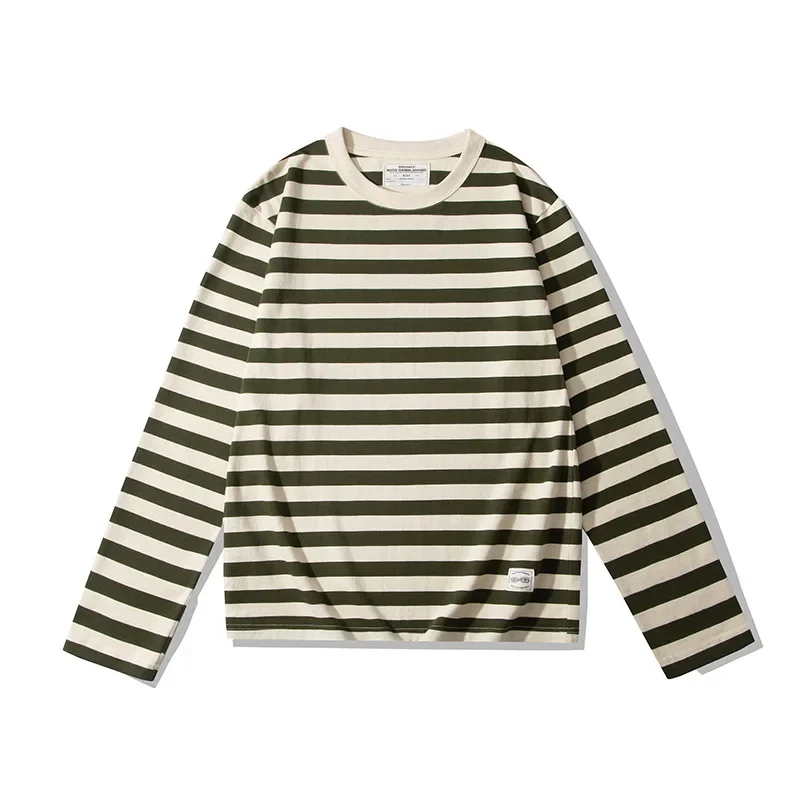 

Vintage Sailor's Striped T Shirts for Men Spring Long Sleeve 230GSM 100% Cotton Washed T-shirt for Youth Male Unisex Tees Tops